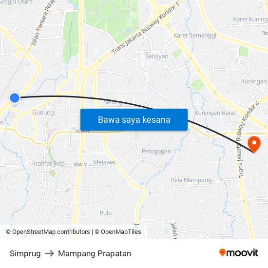 Simprug to Mampang Prapatan map