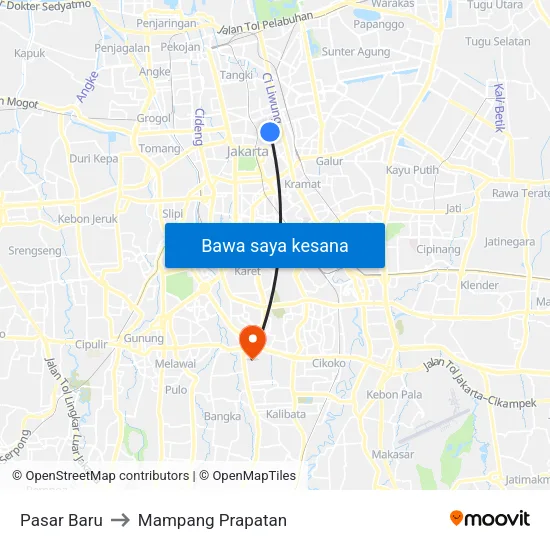 Pasar Baru to Mampang Prapatan map