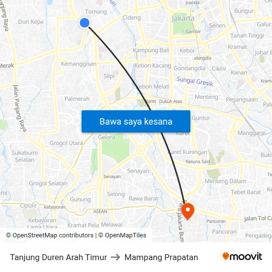 Tanjung Duren Arah Timur to Mampang Prapatan map