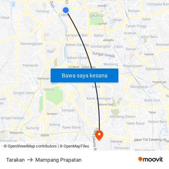 Tarakan to Mampang Prapatan map