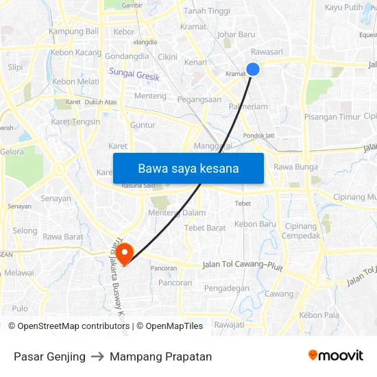 Pasar Genjing to Mampang Prapatan map
