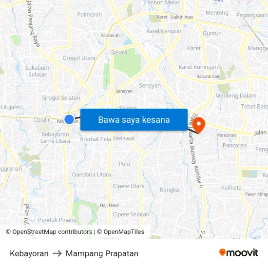 Kebayoran to Mampang Prapatan map