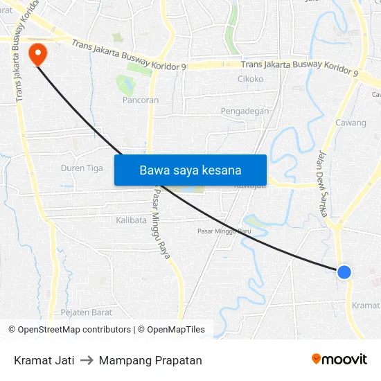 Kramat Jati to Mampang Prapatan map