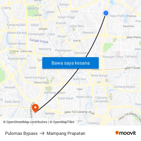 Pulomas Bypass to Mampang Prapatan map