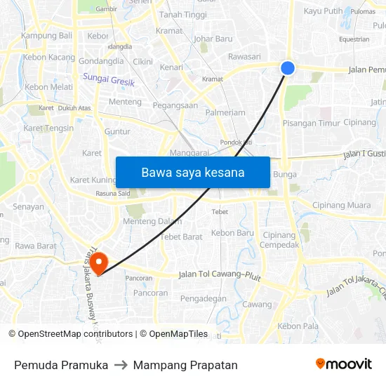 Pemuda Pramuka to Mampang Prapatan map