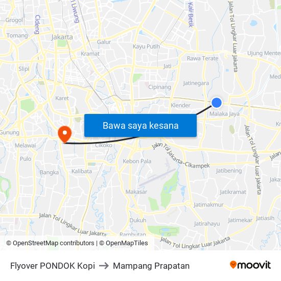 Flyover PONDOK Kopi to Mampang Prapatan map