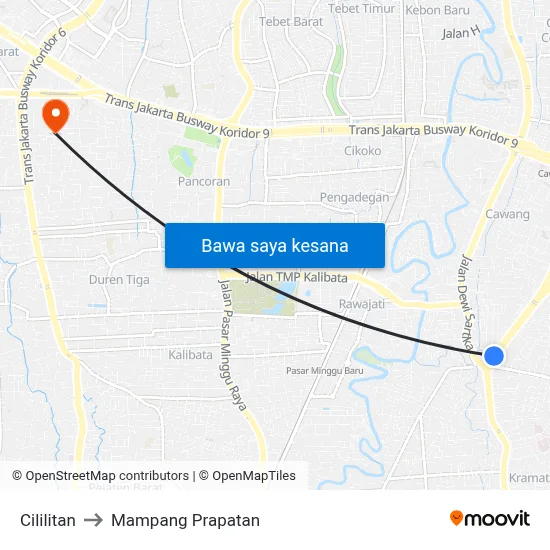 Cililitan to Mampang Prapatan map