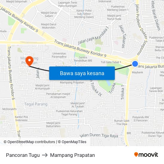Pancoran Tugu to Mampang Prapatan map
