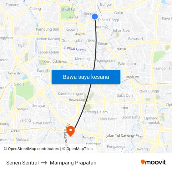 Senen Sentral to Mampang Prapatan map