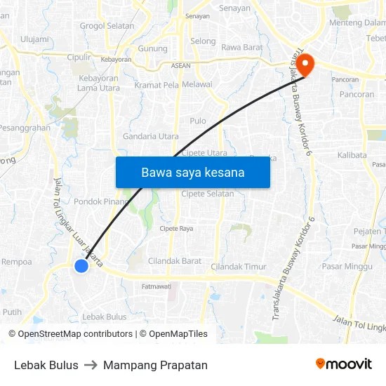 Lebak Bulus to Mampang Prapatan map