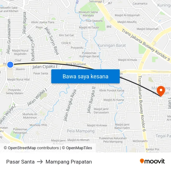 Pasar Santa to Mampang Prapatan map