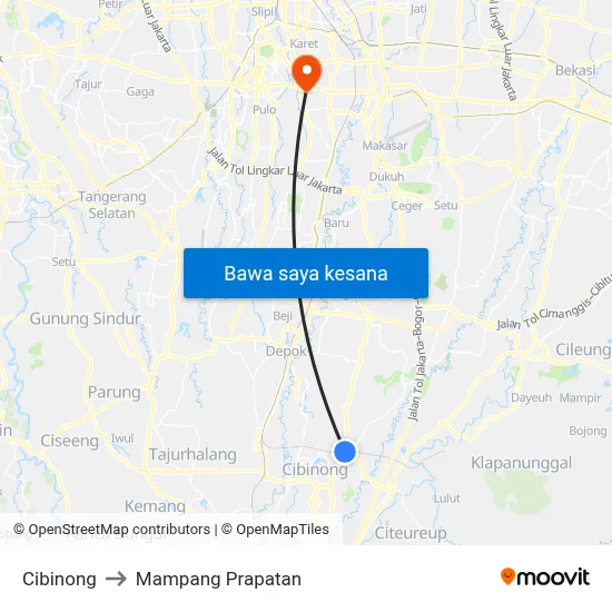 Cibinong to Mampang Prapatan map