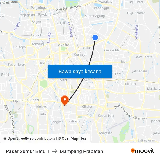 Pasar Sumur Batu 1 to Mampang Prapatan map
