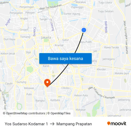 Yos Sudarso Kodamar 1 to Mampang Prapatan map