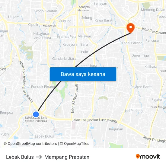Lebak Bulus to Mampang Prapatan map
