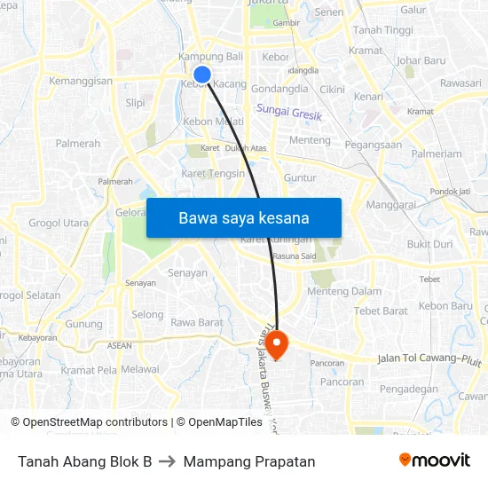Tanah Abang Blok B to Mampang Prapatan map