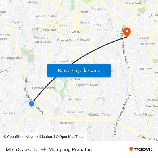 Mtsn 3 Jakarta to Mampang Prapatan map