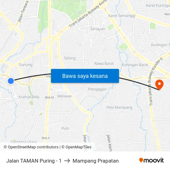 Jalan TAMAN Puring - 1 to Mampang Prapatan map