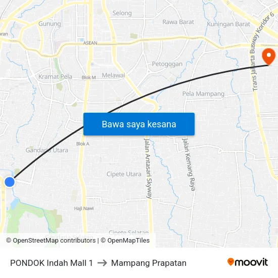 PONDOK Indah Mall 1 to Mampang Prapatan map