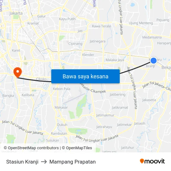 Stasiun Kranji to Mampang Prapatan map