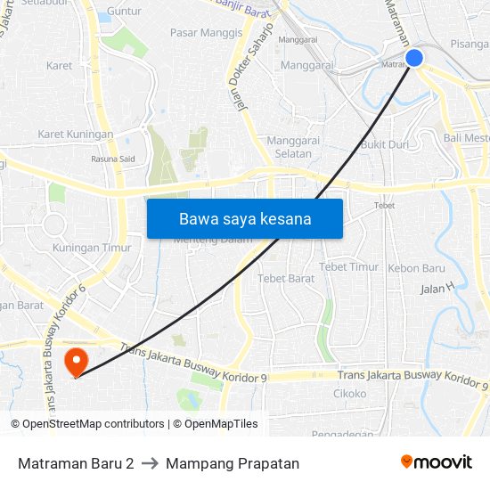 Matraman Baru 2 to Mampang Prapatan map