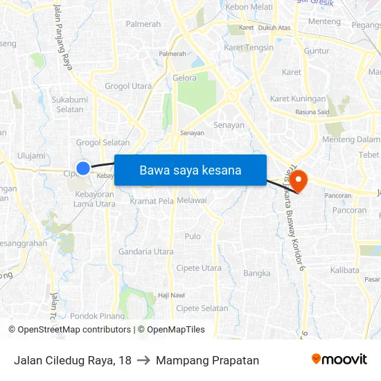 Jalan Ciledug Raya, 18 to Mampang Prapatan map
