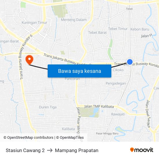 Stasiun Cawang 2 to Mampang Prapatan map