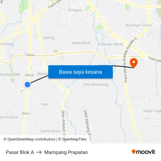 Pasar Blok A to Mampang Prapatan map
