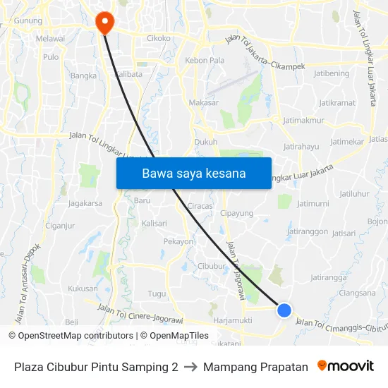 Plaza Cibubur Pintu Samping 2 to Mampang Prapatan map