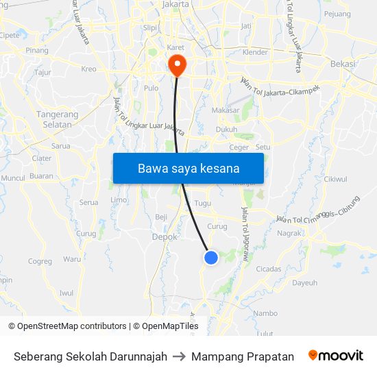 Seberang Sekolah Darunnajah to Mampang Prapatan map