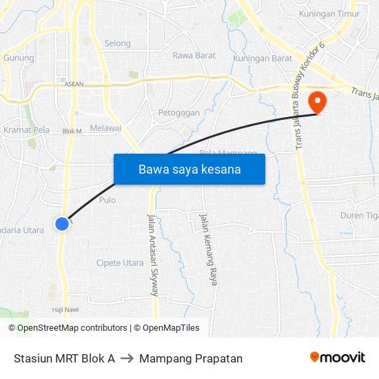 Stasiun MRT Blok A to Mampang Prapatan map