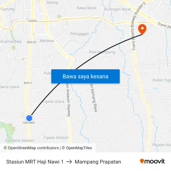 Stasiun MRT Haji Nawi 1 to Mampang Prapatan map