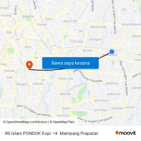 RS Islam PONDOK Kopi to Mampang Prapatan map