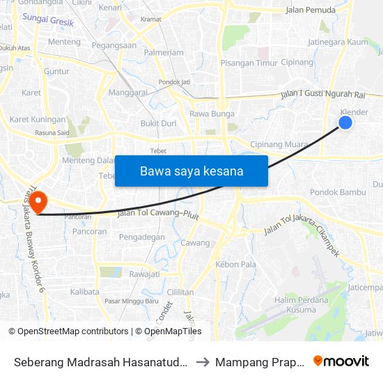 Seberang Madrasah Hasanatuddarain to Mampang Prapatan map