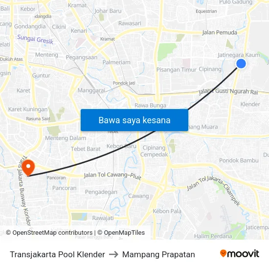 Transjakarta Pool Klender to Mampang Prapatan map
