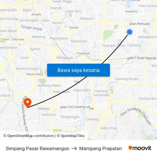 Simpang Pasar Rawamangun to Mampang Prapatan map