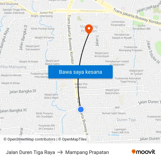 Jalan Duren Tiga Raya to Mampang Prapatan map