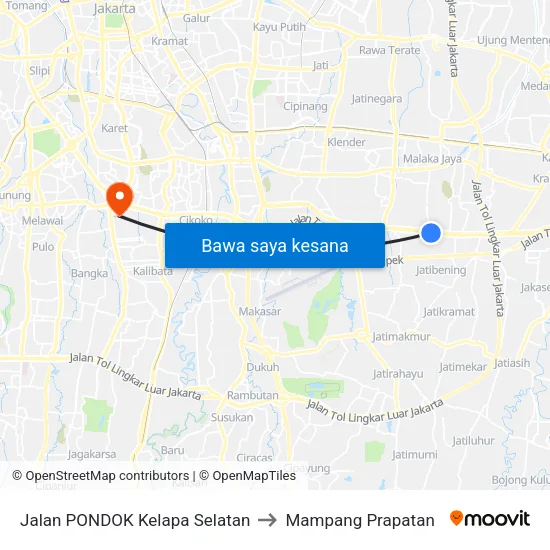 Jalan PONDOK Kelapa Selatan to Mampang Prapatan map
