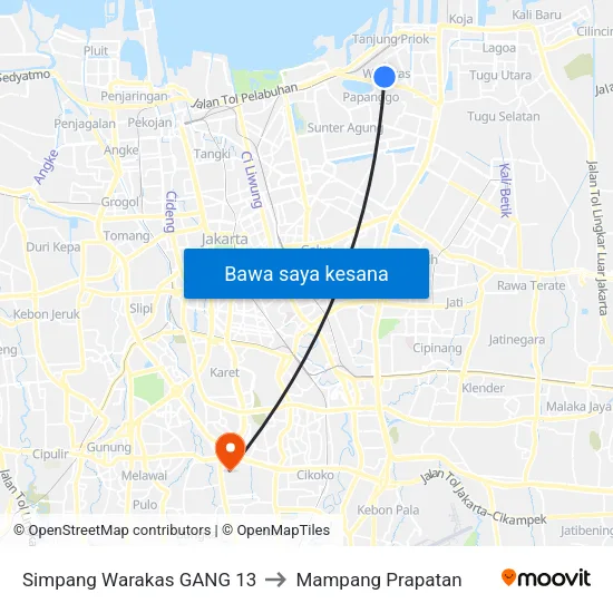 Simpang Warakas GANG 13 to Mampang Prapatan map