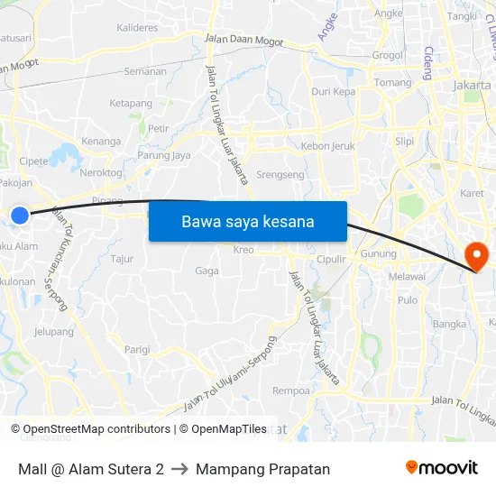 Mall @ Alam Sutera 2 to Mampang Prapatan map