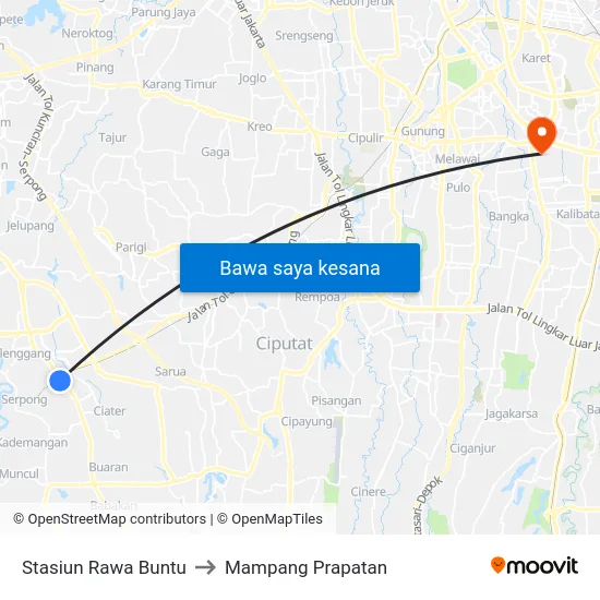 Stasiun Rawa Buntu to Mampang Prapatan map