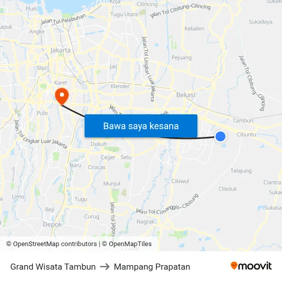 Grand Wisata Tambun to Mampang Prapatan map