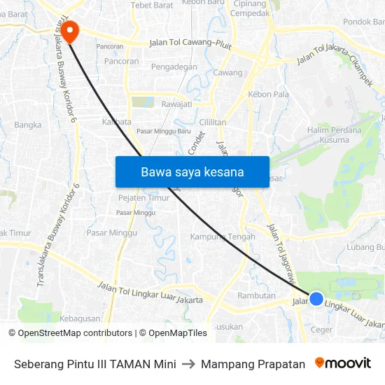 Seberang Pintu III TAMAN Mini to Mampang Prapatan map