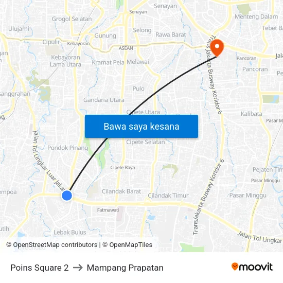 Poins Square 2 to Mampang Prapatan map