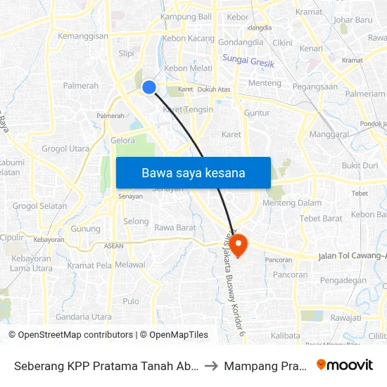 Seberang KPP Pratama Tanah Abang Satu to Mampang Prapatan map