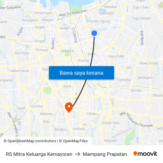 RS Mitra Keluarga Kemayoran to Mampang Prapatan map
