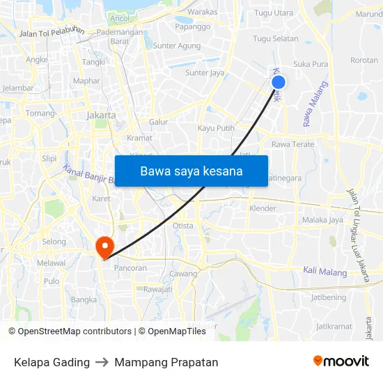 Kelapa Gading to Mampang Prapatan map