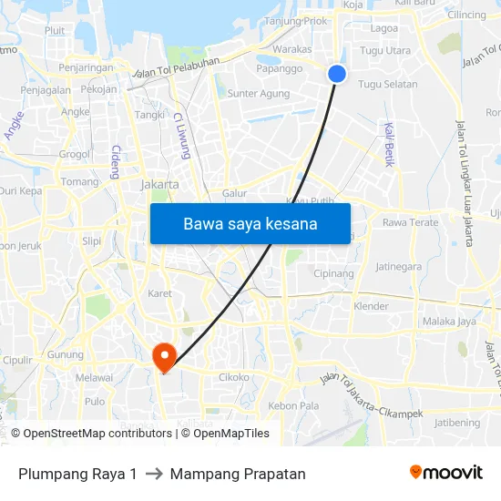 Plumpang Raya 1 to Mampang Prapatan map