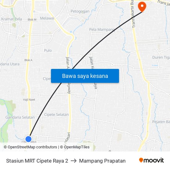 Stasiun MRT Cipete Raya 2 to Mampang Prapatan map