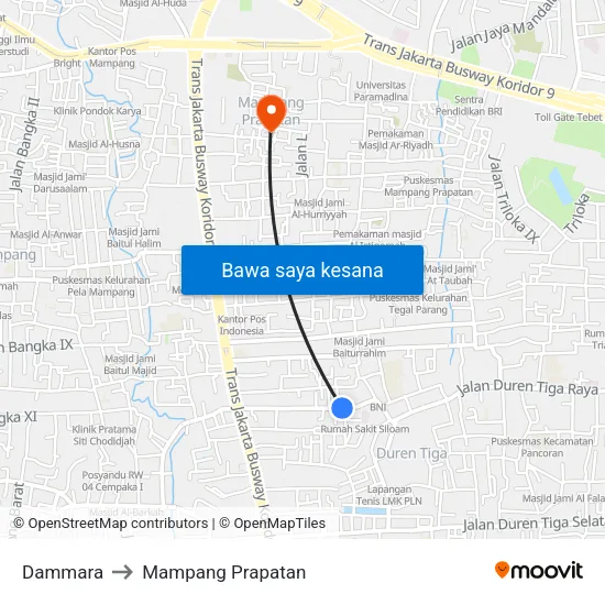 Dammara to Mampang Prapatan map